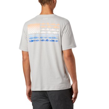 Columbia T-Shirt Heren, PFG Fish Flag Pocket Grijs Blauw, 57SBLKIQA